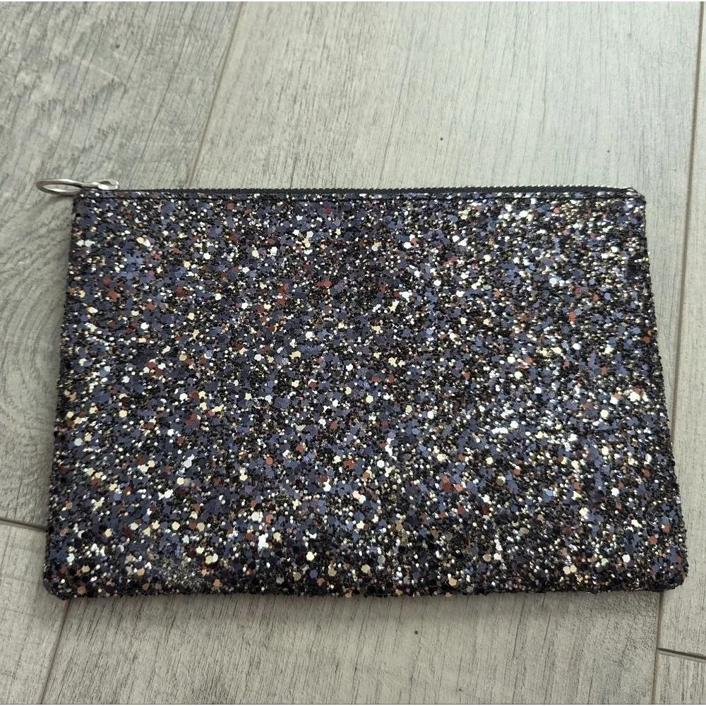 Madewell The Leather Sparkling Clutch Pouch Black Glitter Edition